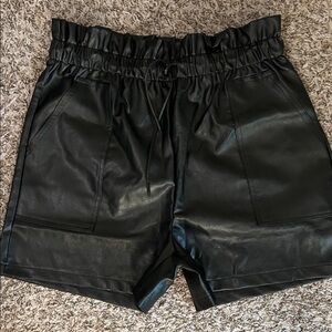 Paperbag waist PU leather shorts